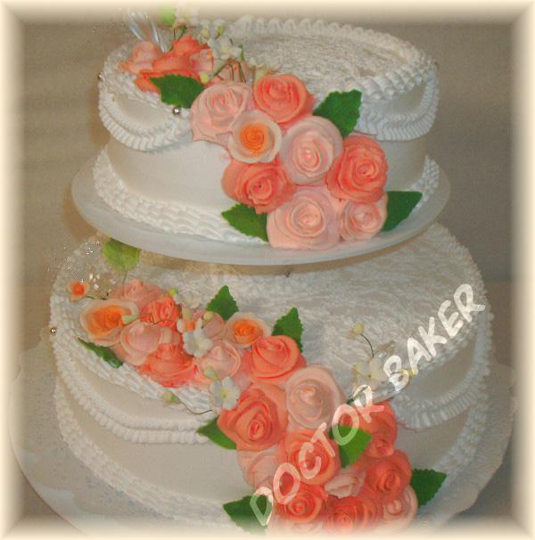 Свадебный торт 2152 Розы в два яруса