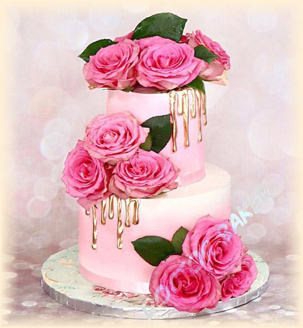 Свадебный торт 2015 Розы с золотом