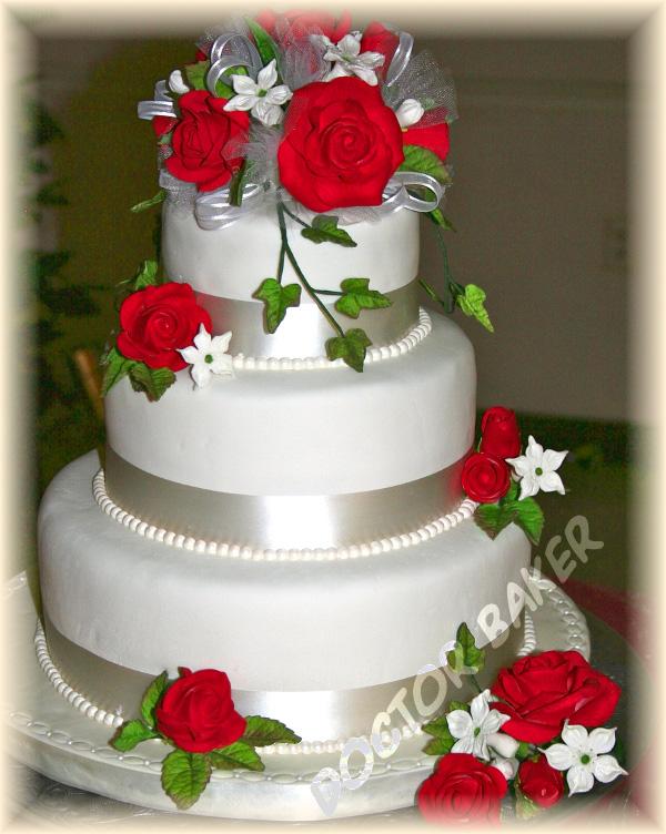 Свадебный торт 2181 Розы на белом