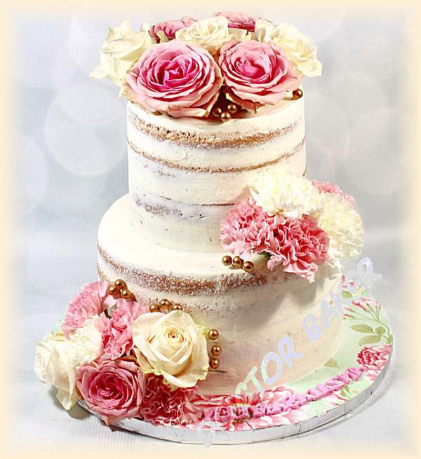 Свадебный торт 2189 По домашнему с розами